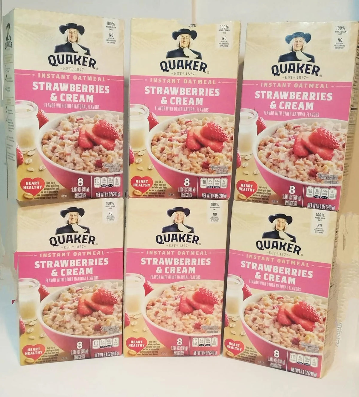 6 boxes 48 pack Quaker Oats Strawberries and Cream instant oatmeal